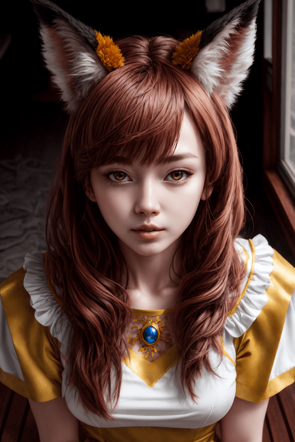 AI generated: fluffy nine-tailed fox girl by Wlop and Guweiz, Hyper-realistic, photography, real, professional, 8k...
