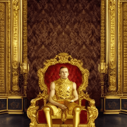 AI generated: A frenck king sit on a golden throne within a luxury palace
