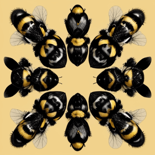 AI generated: illustrate 8 black bumble bees as supreme court judges.