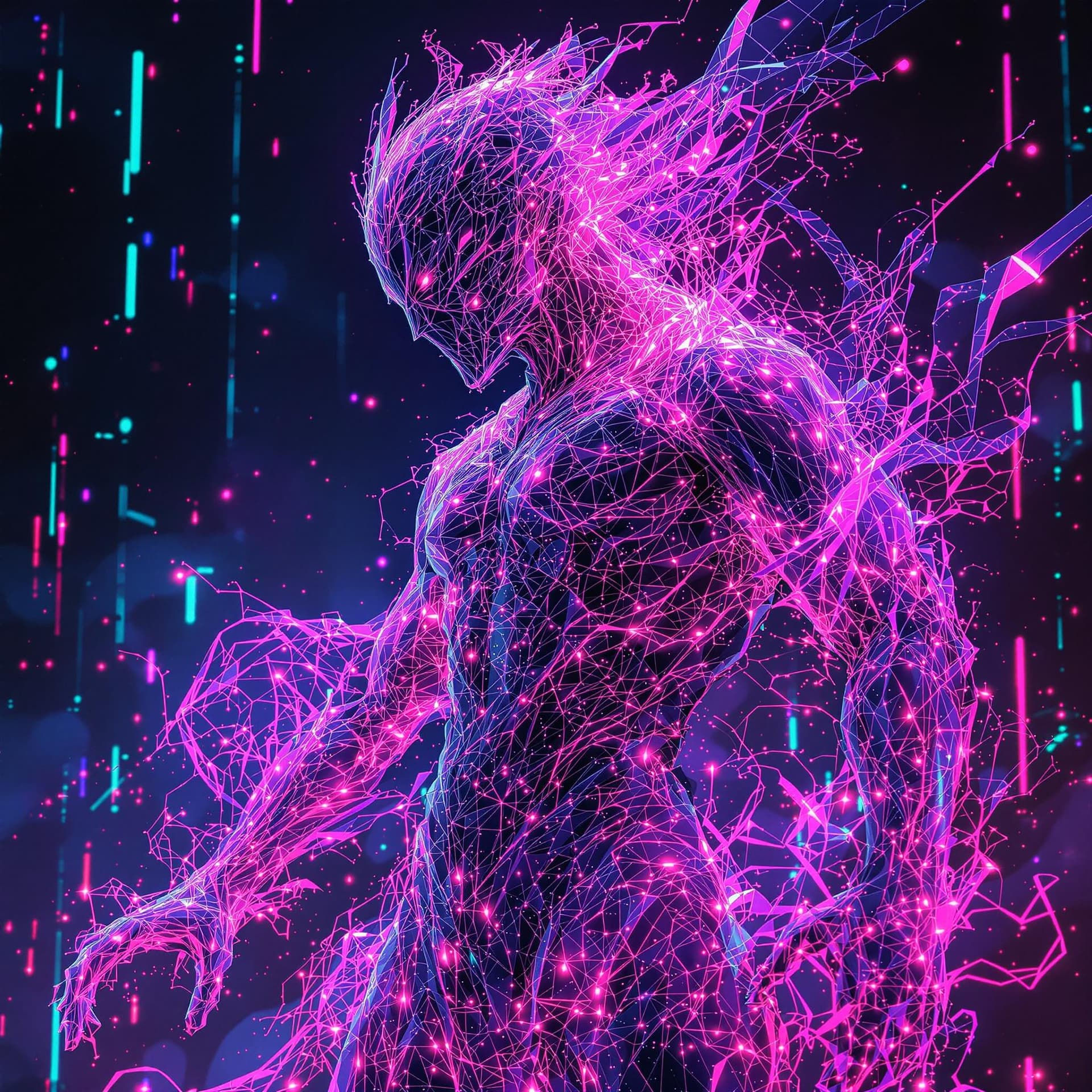 AI generated: A hyperon hologofractal glitch morph warrior, embodying a futuristic and fantastical theme. The warr...