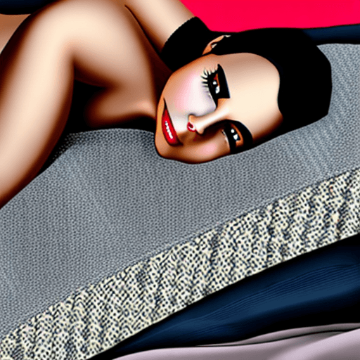 AI generated: skinny girl, very big tits, beautiful face, thin waist, lying down nude on a queen size bed with red...