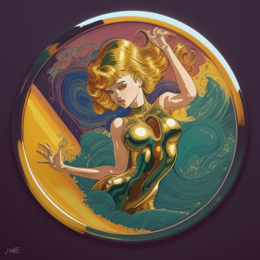 AI generated: 80s chrome and steel Retro Sunset,  water, gold, illustration, inspired by James Jean 80s chtome and...