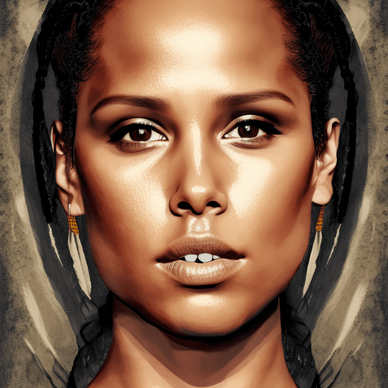 AI generated: portrait of Alicia keys, intricate, photoreal elegant, highly detailed, centered, grungy, digital pa...
