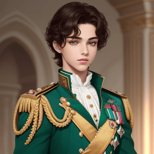 AI generated: create a prince with this exact description "an 18 year old prince with green eyes, like sparkling e...