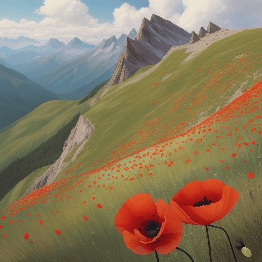 AI generated: poppy flower on a mountain ridge