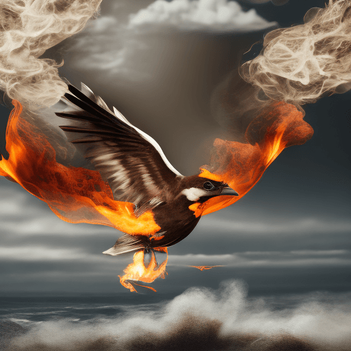 AI generated: a bird hovering, fire, in the style of womancore, demonic photograph, light brown and white, uhd ima...