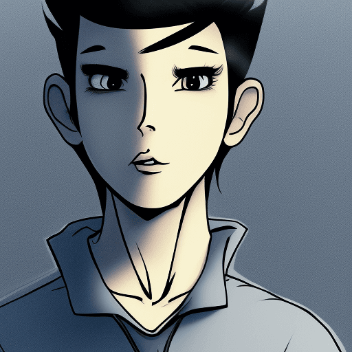 AI generated: cartoon character drawn of a teenager, his hair is black,  wearing black ware, drawing style, he is ...