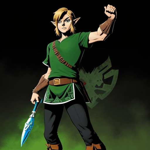 AI generated:  comic book art, LINK FROM ZELDA, full body, black background ,highly detailed, in the style of Stan...