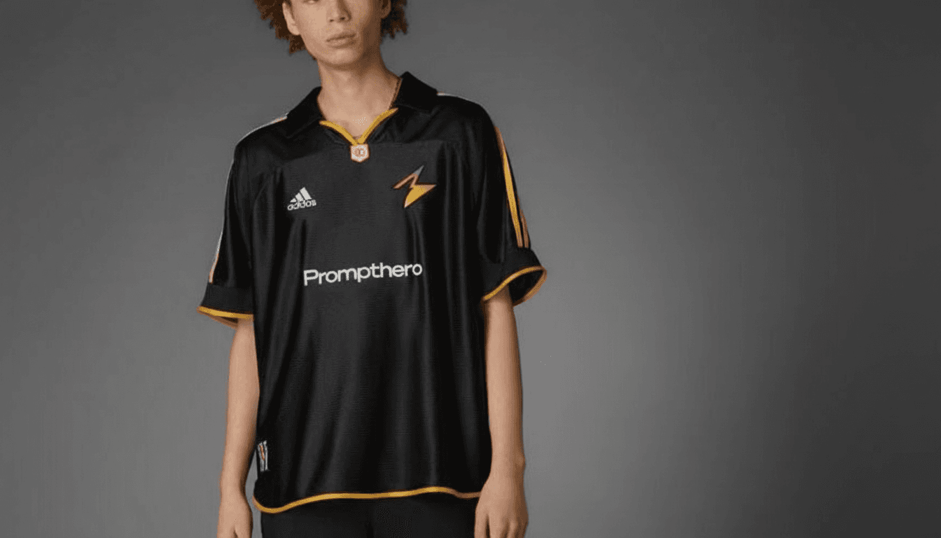 AI generated: change the real madrid logo on the tshirt for the lighning on the one provided

and change the spo...