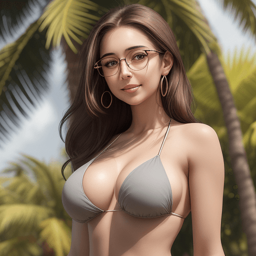 AI generated: A young woman stands outdoors, leaning against a tree trunk with her right shoulder. She wears a lig...