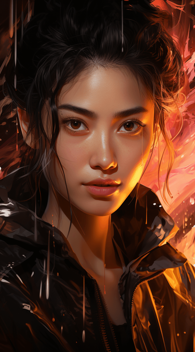 AI generated: an Asian woman, in the style of light amber and pink, blurred imagery, shiny/glossy, melting, drugco...