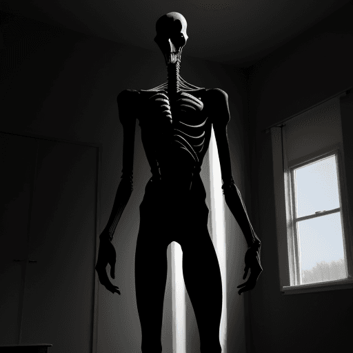 AI generated: An 18 foot tall slender humanoid male made of darkness