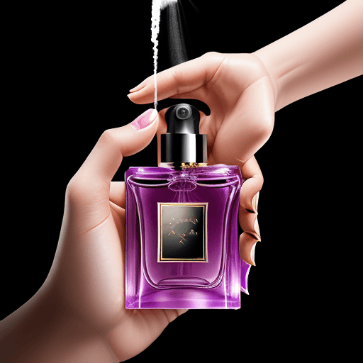 AI generated: hand pressing a perfume spray, luxury, dark background 