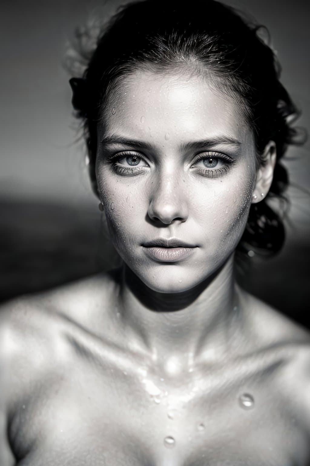 AI generated: a beautiful girl with water drops on her face, in the style of nathan wirth, dean cornwell, toni fri...