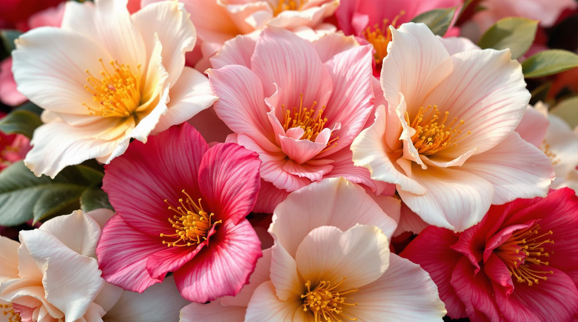 AI generated:  an hybrid 3d fictive flowers,close up,rose x camelia,the flowers are in a gradiation  of white, rub...