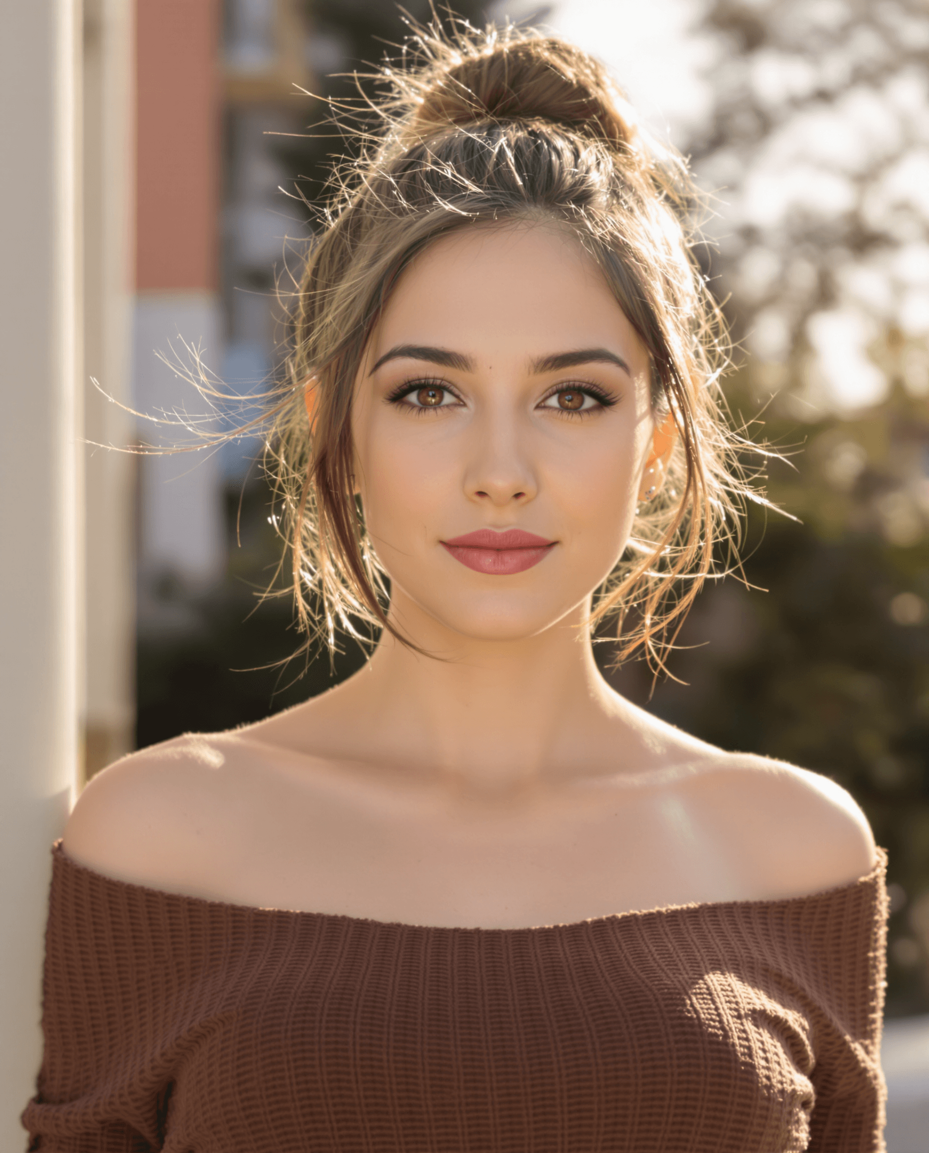AI generated: Keeley hazell with an oval face, high cheekbones, a softly defined jawline, and a gentle closed-lip ...