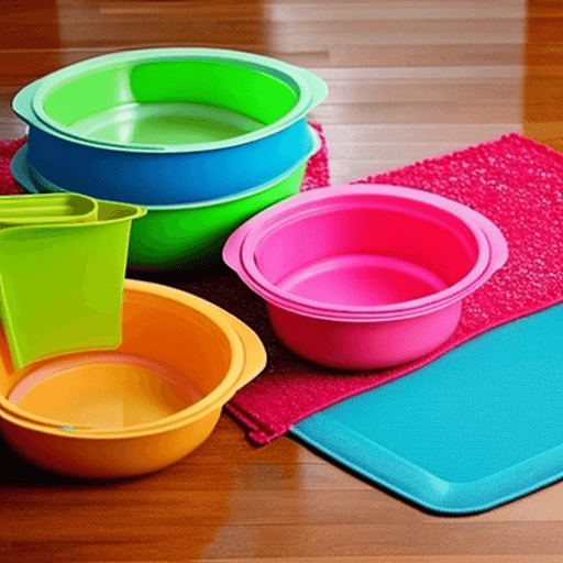 AI generated: tupperware bowls on the floor. 
