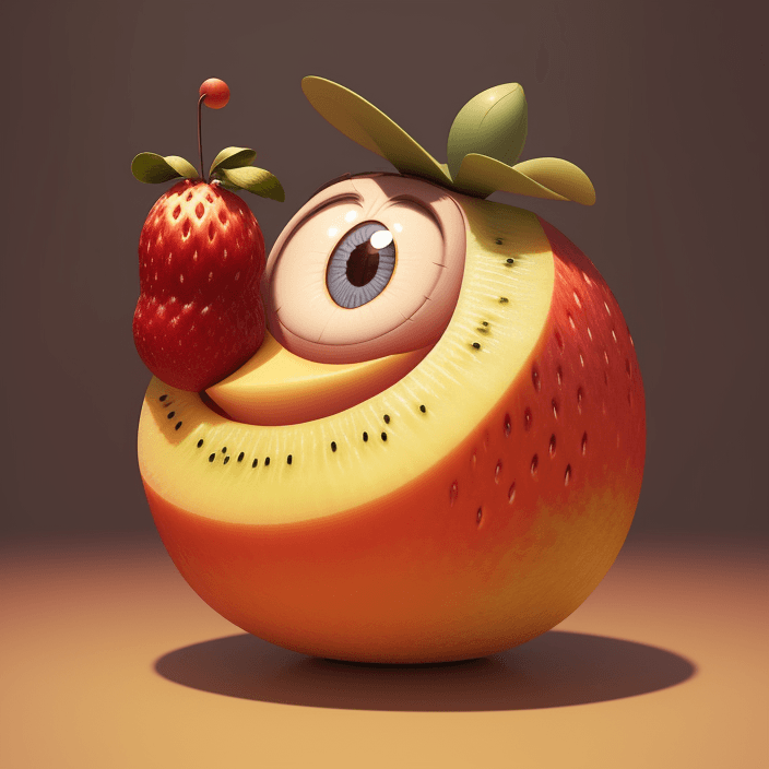 AI generated: A happy cartoon piece fruit,Pixar Style, perfect composition, 8k artistic photography, photorealisti...
