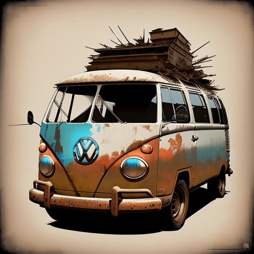 AI generated: vw bus, canvas art, abstract art printing, in the style of brian mashburn, light red and light brown...