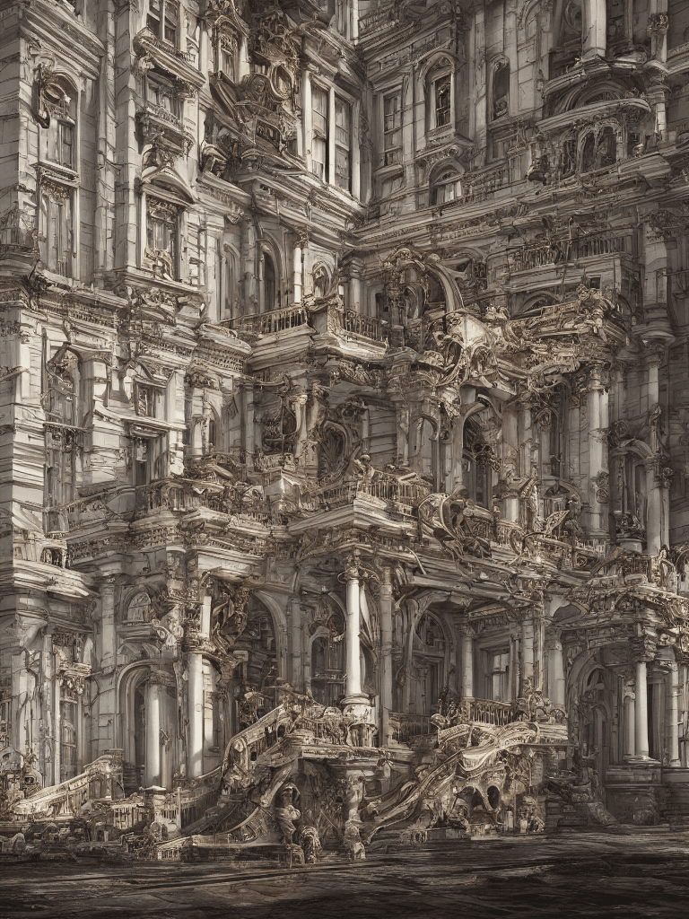 AI generated: Baroque rococo architecture, architectural photography, post apocalyptic New York, hyperrealism, hyp...