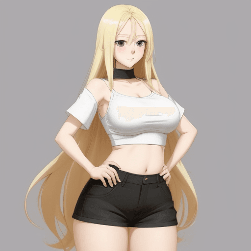 AI generated: hot long blonde hair anime girl tall and hot crop top fat