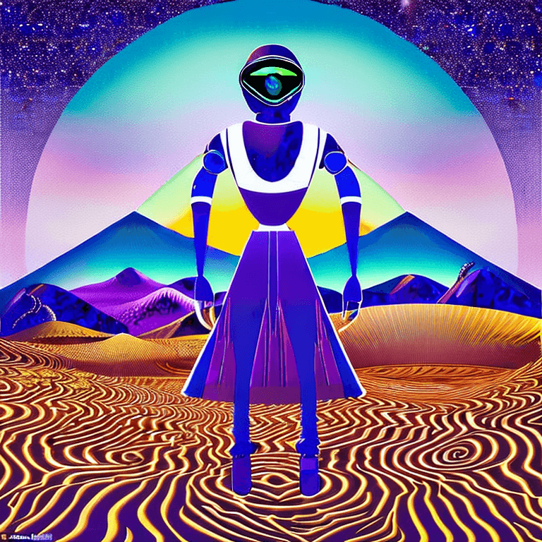 AI generated: album cover vector illustration of a strange mysterious desolate desert with blue sand , painting li...