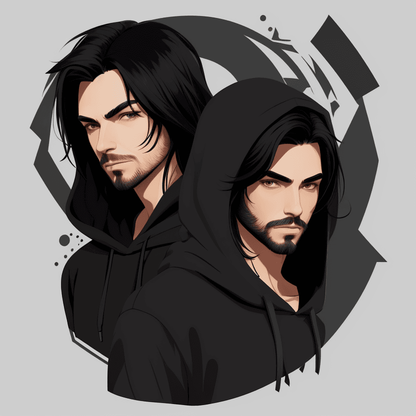 AI generated: Create 1 male character, solo, wearing Hoodie, small short beard, long straight black hair,  simple,...