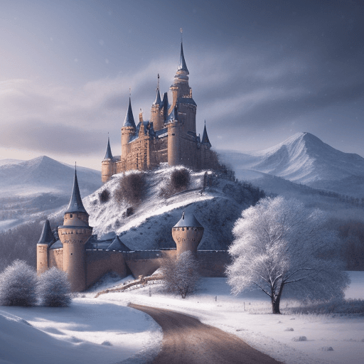 AI generated: dreamy landscape with snow with a castle in the background