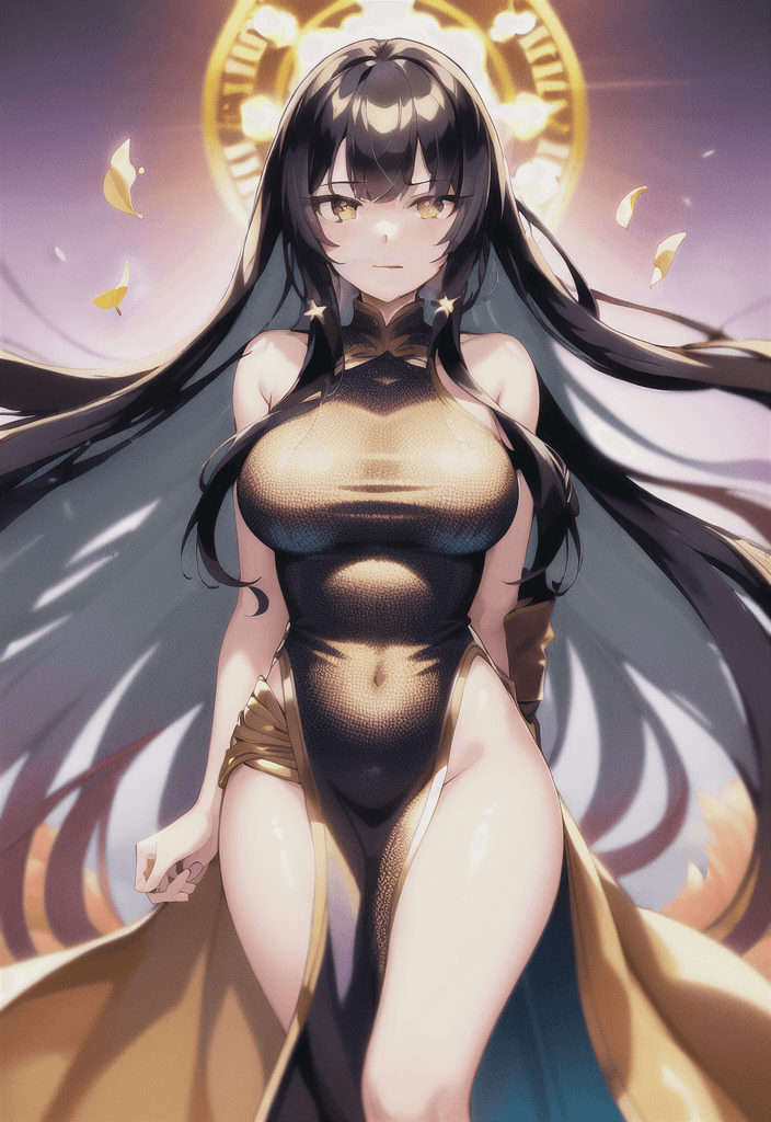 AI generated: 1 girl, solo, mocking smile, beautiful detailed eyes, golden eyes, looking at viewer, clock shaped p...