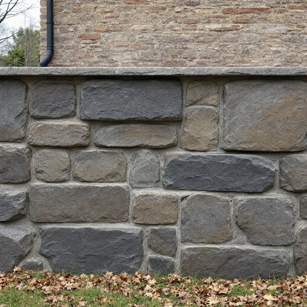 AI generated: a realistic image of irregular large stone slate block with beautiful and neat mortar finishing in j...