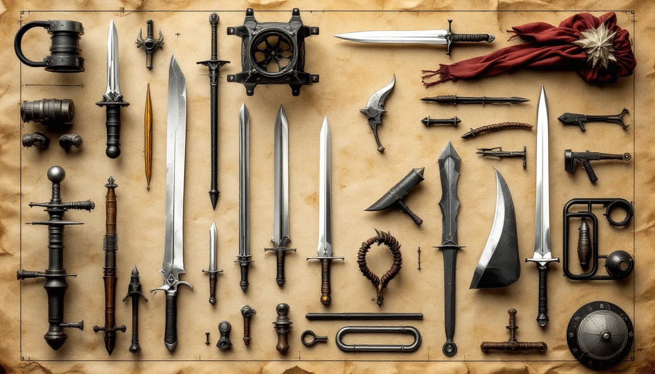 AI generated: plastic model kit style image featuring Aragorn with sword and weapons, arranged in a sprue layout t...