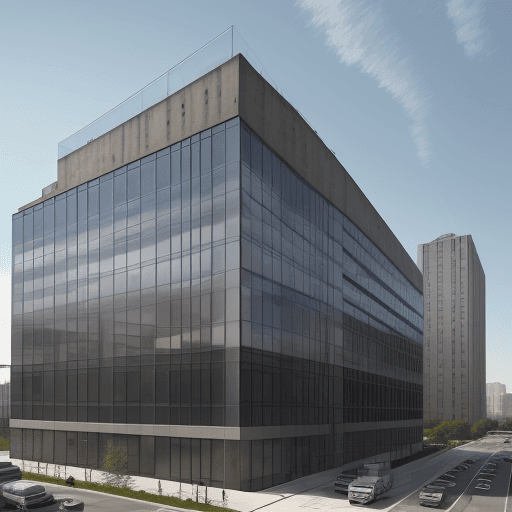 AI generated: realistic modern office building, split concrete, in an urban environment, exterior, 6th floor. buil...