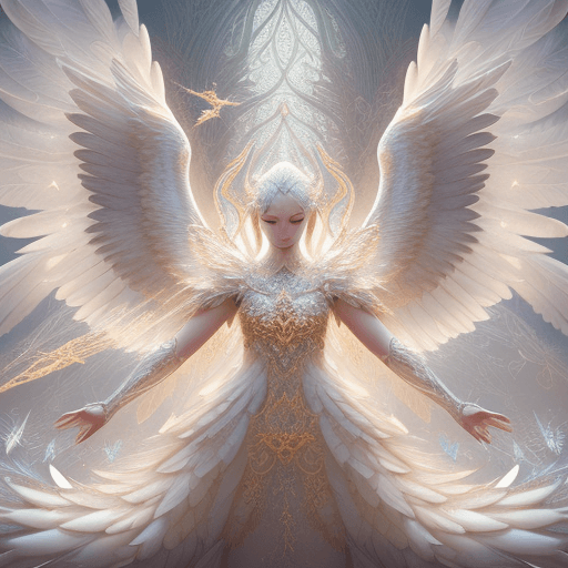 AI generated: ""A angelic mythical hawk with spreading arms with glowing intricate transparent wings, symetrical h...