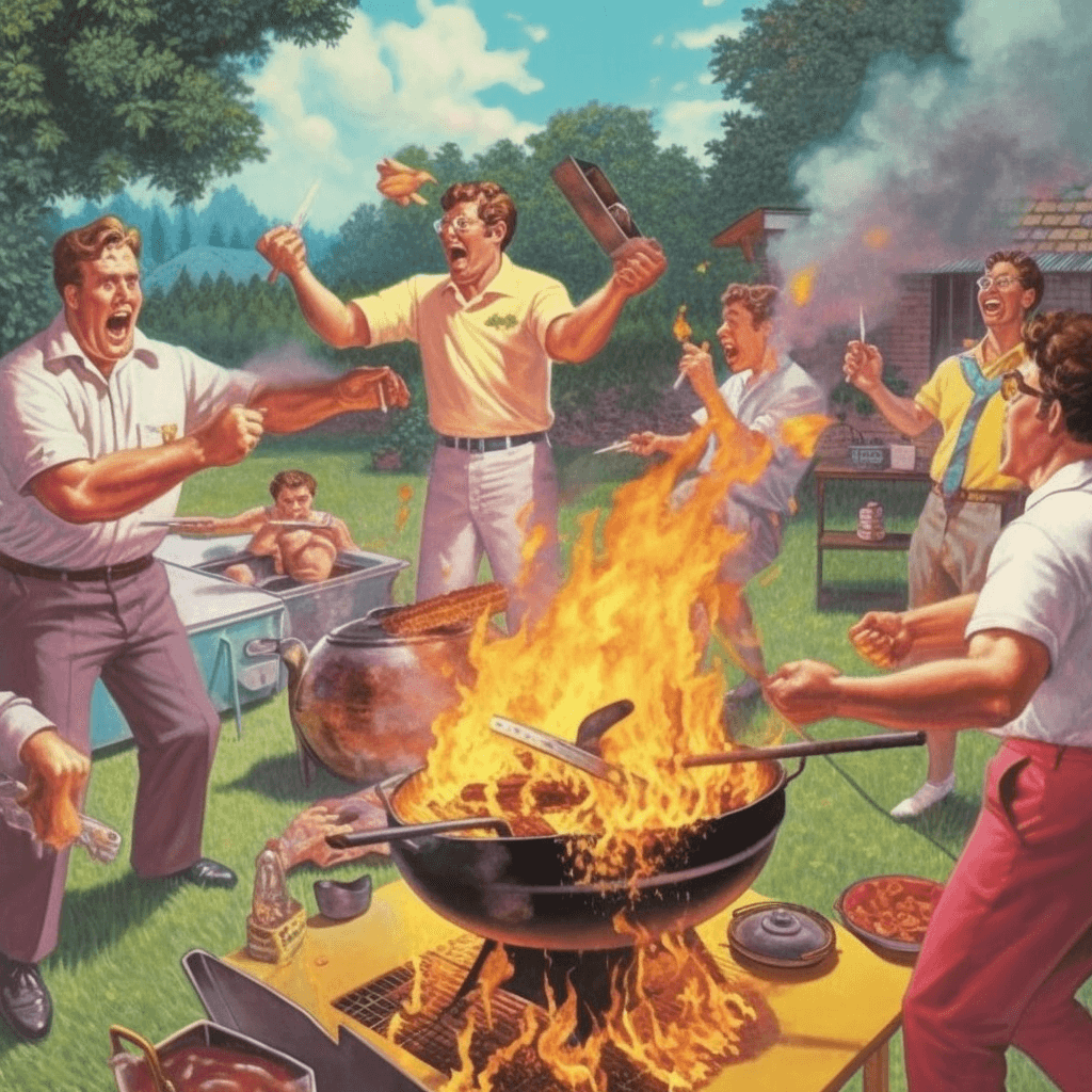 AI generated: BBQ disaster, comical —s 750