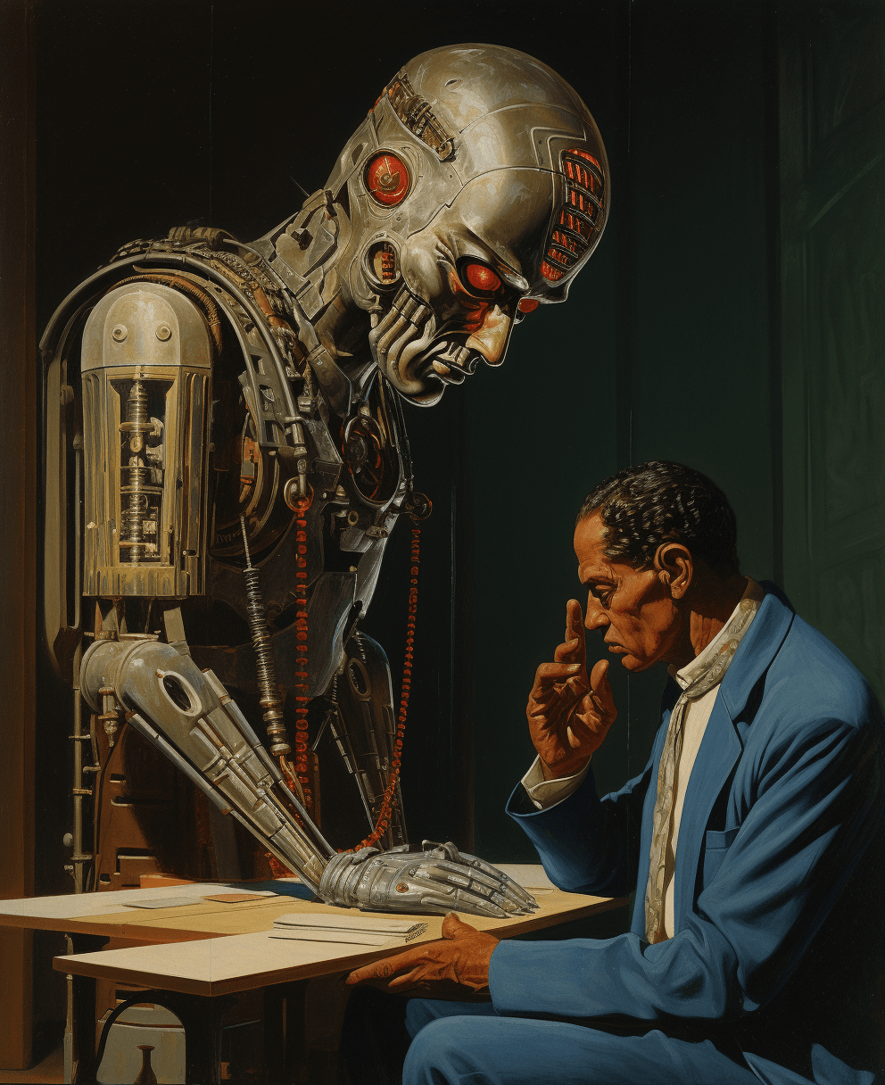 AI generated: **1939 samuel bennett 'an eye for an eye' egyptian art, in the style of cybernetic sci-fi, focus on ...