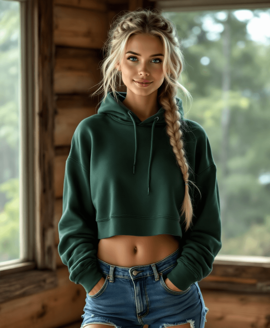 AI generated: A full body image. A photorealistic image of a fit, very pale woman with a long, cascading blonde br...