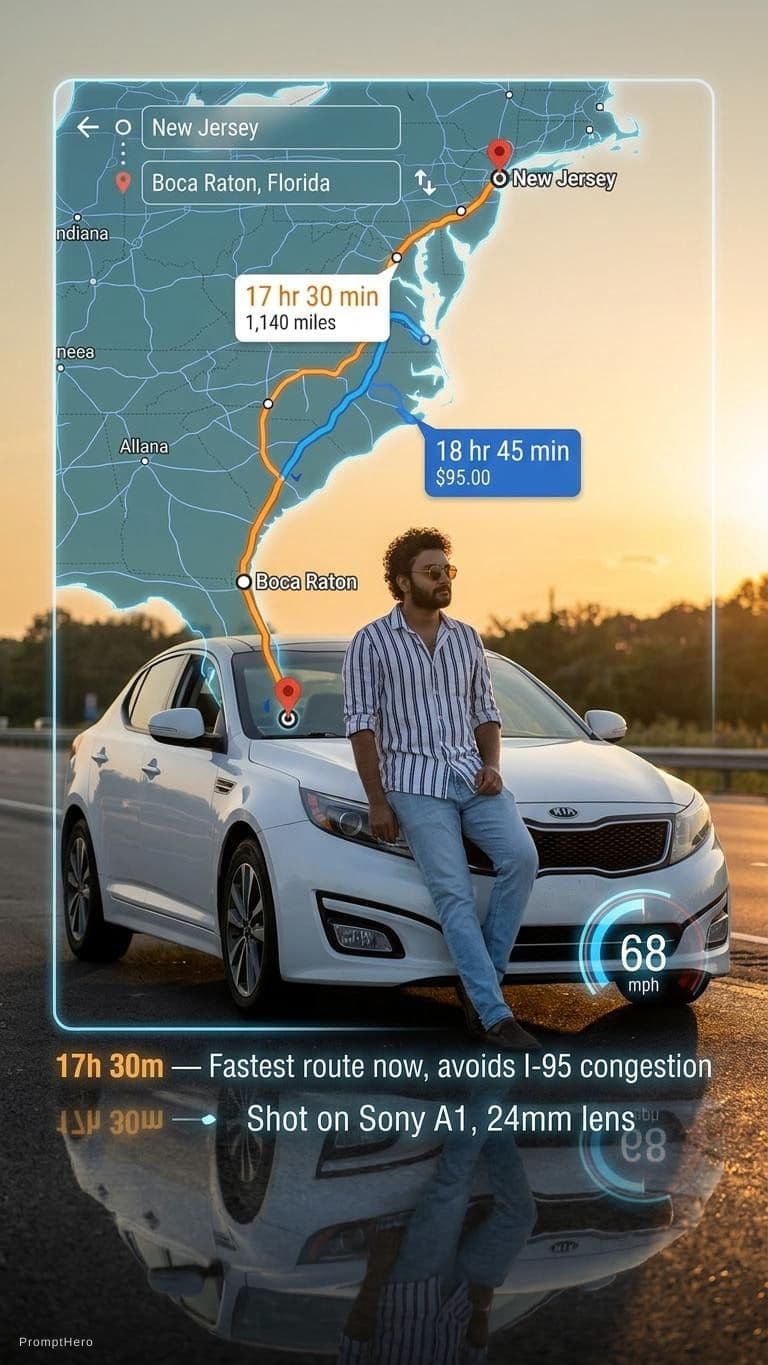 AI generated: “A cinematic golden-hour photo of a man with curly dark hair, sunglasses, white striped shirt, and l...