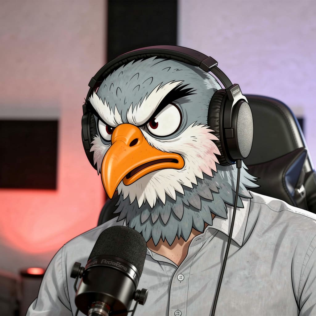 AI generated: I want a caricature of the image attached as an angry pigeon try to keep the face clear but keep it ...