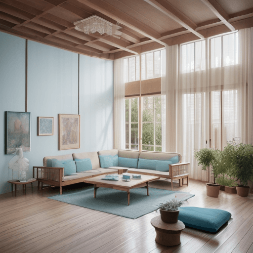 AI generated: High resolution photography interior design, dreamy sunken living room conversation pit, wooden floo...