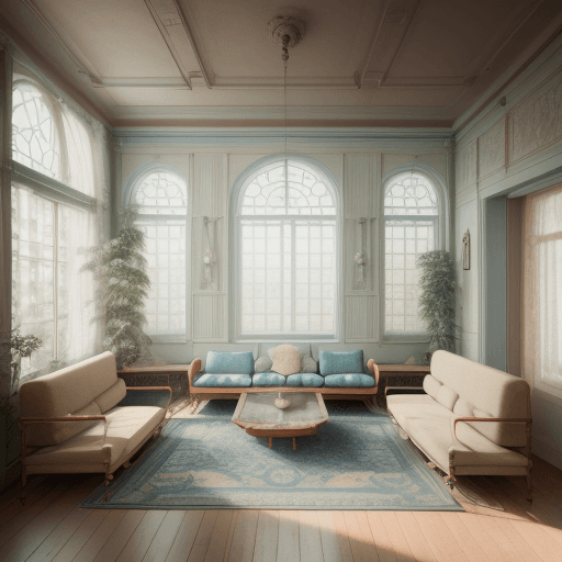 AI generated: High resolution photography interior design, dreamy sunken living room conversation pit, wooden floo...