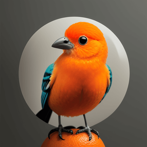 AI generated: a little bird made of a fresh orange that has been cut open, photo-realistic techniques --ar 2:3 --s...