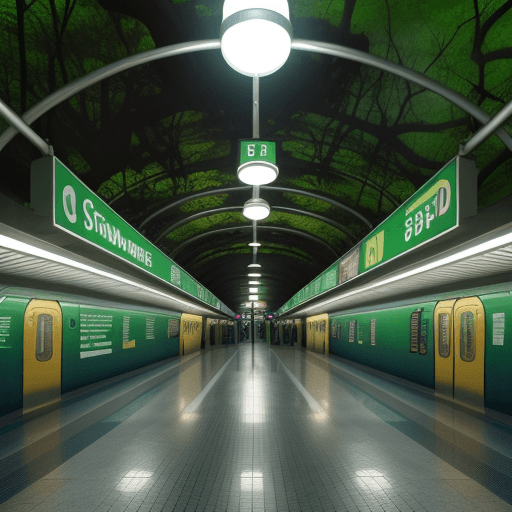 AI generated:  subway station covered with forest