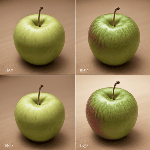 AI generated: Crear una fotografia de una manzana de color verde, sobre una meza de madera