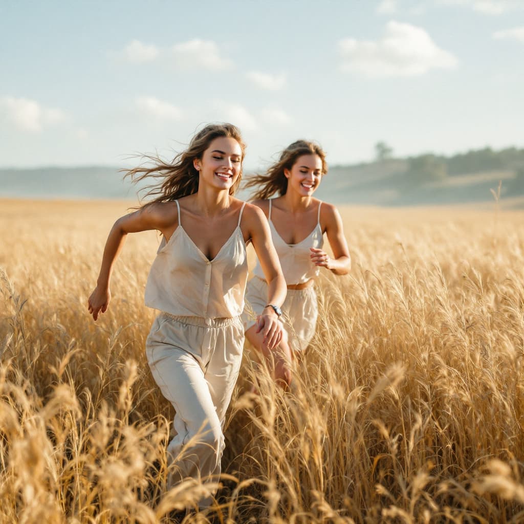AI generated: young women,morning running in the field