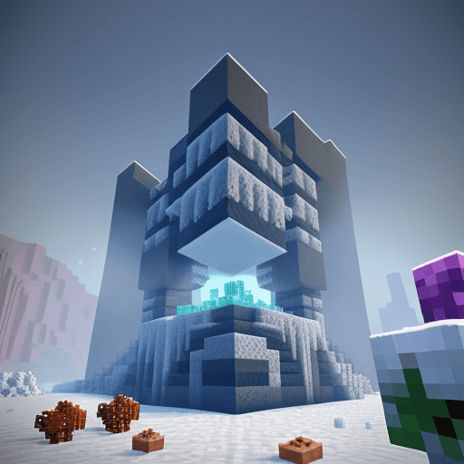 AI generated: minecraft pixel block, looks like ice age one, with elements and particles of snow, single block