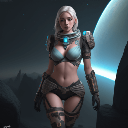 AI generated: sci-fi, fantasy, space kopfgeldjäger, skimpy outfit, 8k 