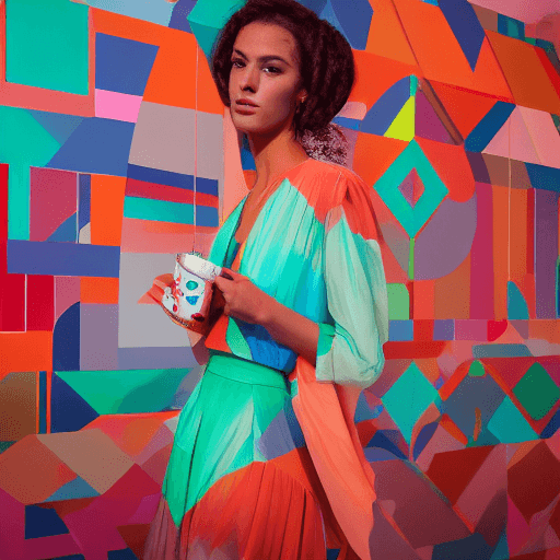 AI generated: commercial photo the pretty instagram fashion model in the red wrap posing, in the style of colorful...