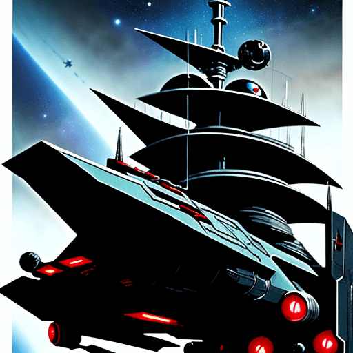 AI generated: Captain Harlock's spaceship, space pirate, in the style of Leiji Matsumoto