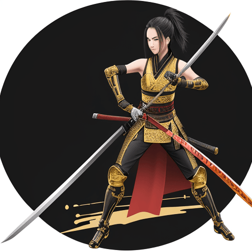 AI generated: Katana with a gilded hilt and a long, flame-colored blade in full length
