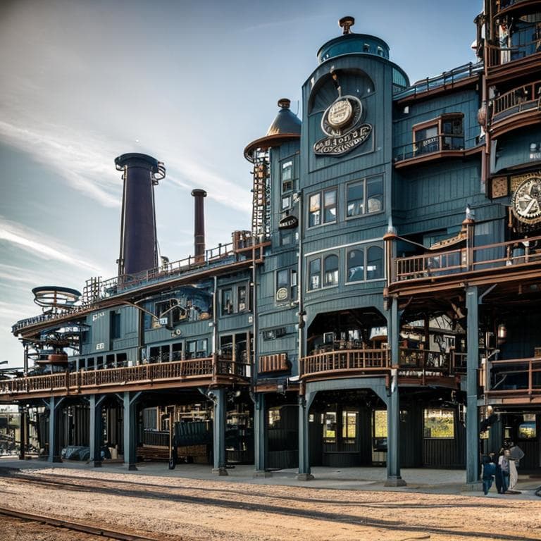 AI generated: A large mechanical turn of the century steampunked factory highly detailed 8k 
